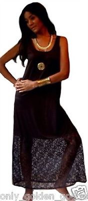 #ad black maxi sleeveless dress OS M L XL 1X 2X ZB573 $42.00