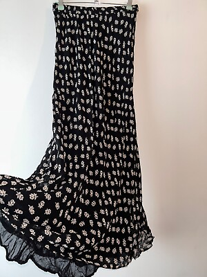 Bohemian Skirt Long Black White Floral Lined Straight Size 10 12 Vintage Boho GBP 15.99