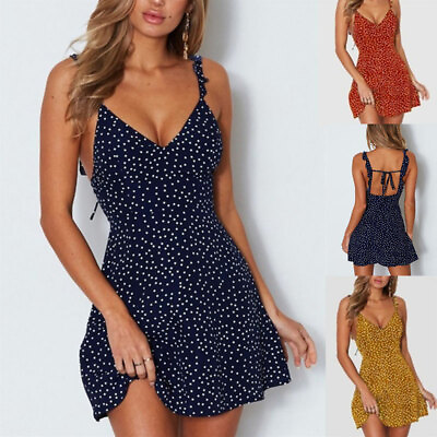 #ad Women#x27;s Boho Floral Summer V Neck Party Evening Beach Short Mini Dress Sundress‹ $11.23