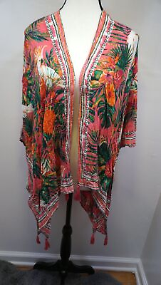#ad Nine West Women#x27;s Floral Swimsuit Cover Up Kimono Cardigan Beach Tropical Size $15.00