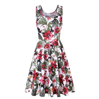 #ad Plus Size Sleeveless O Neck Print Dresses Sweet Vintage Floral A line Dress $24.98
