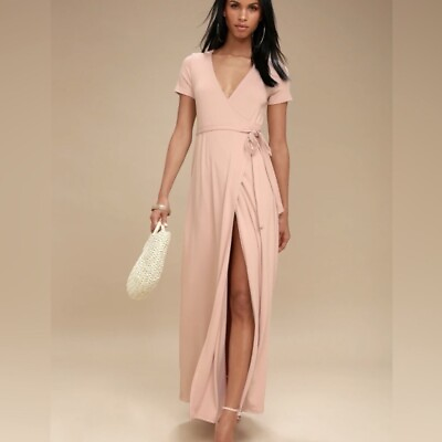 #ad NWT Lulus Evolve Pale Pink Wrap Maxi Dress XL $41.99