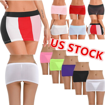 #ad US Women#x27;s Sexy Sheer Micro Mini Skirt See Through Low Rise Bodycon Pencil Skirt $7.43