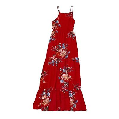 #ad Band Of Gypsies Red Floral Maxi Dress XS Pockets Spaghetti Strap Smocked Back $14.99