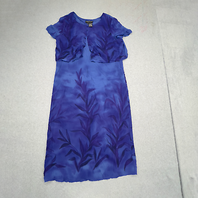 #ad Vintage Carole Little Dress Womens 16 Blue Purple Floral Layered Lightweight $24.88