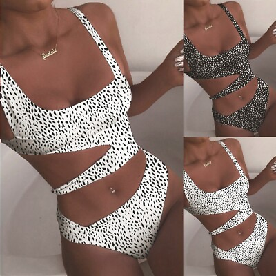 #ad #ad Women Bikinis One piece Swimwear Leopard Print Hollow Swimsuit Push Up Bikini $14.99