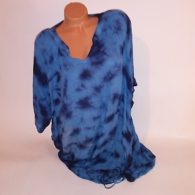 #ad Swimsuits for All Cover Up 18 20 Blue Tie Dye Short Sleeve Drawstring Sides $35.99