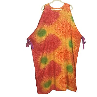Cover Up Kaftan XL Resort Beach Swimwear Side Ties Orange Yellow Flowy Abstract $45.00