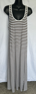 Women#x27;s TOMMY BAHAMA Long White Olive Striped Dress Racerback Maxi Sz Medium EUC $33.99