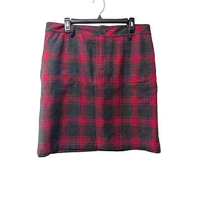 #ad Eddie Bauer Womens Plaid Skirt 14 Tartan Red Grey Pocket $14.95