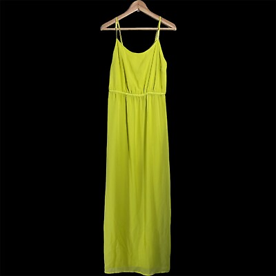 Old Navy Neon Yellow Maxi Dress Size Large Fit and Flare Adjustable Side Slit $11.99