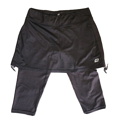 #ad ROADRUNNER Solid All Black Pull On Skirted Capri Leggings Womens Size M Medium $29.99