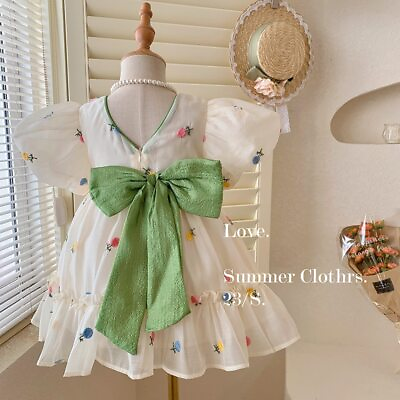 #ad Girls Summer Cute Dress Flowers Floral Big Bow Kids Girl Princess Party Dresses $25.42