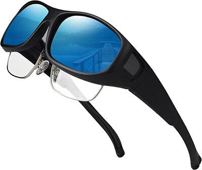 Oversized Cover Prescription Sunglasses Fitover Sun for Men Women Blue Lenses $34.99