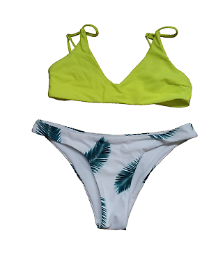 #ad ZAFUL Women#x27;s Tropical Leaf Print Adjustable Strap 2 Pc Bikini Set Swimsuit Sz4 $12.38