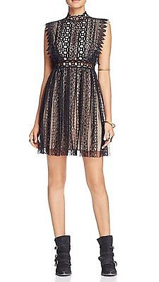 Free People NWT $300 Women’s Forever Lace Babydoll Dress Black Size 6 $139.00