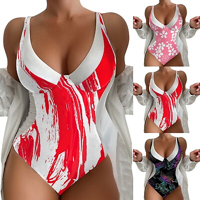 #ad Hot Bikini Womens V Neck Flower Printed Swimsuit Bikini Swimwear $19.77