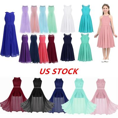 US Girls Flower Floral Lace Dress Bridesmaid Wedding Birthday Party Maxi Gown $22.22