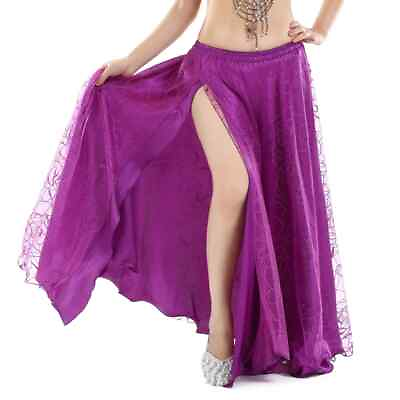 #ad Belly Dance Side Pulling Long Satin Skirt Women Sexy Oriental Belly Dance Skirt $47.69