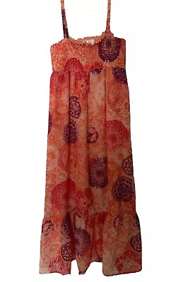#ad #ad Justice Girls Maxi Dress Coral Size 6 Lined Smock Sequin Top Adjustable Straps $16.99