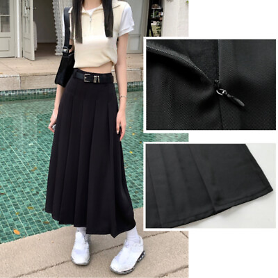 #ad Ladies Midi Pleated Skirt A line High Waist Preppy Style Working Business Formal $24.89