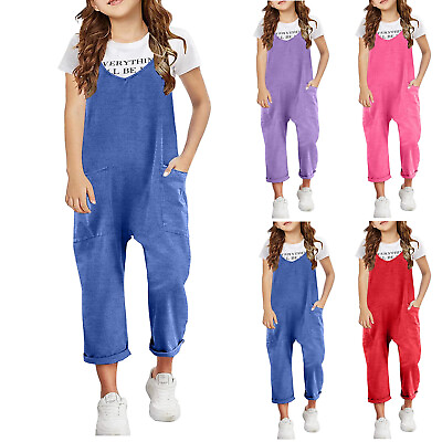 #ad Summer Girl Children Rompers Casual Overalls Clothes Sleeveless Spaghetti Strap $14.28