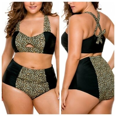 #ad Curvy High Waist 2 Pc Swimsuit PLUS Size XXXXL 26 28 Swimsuit NWT $18.00
