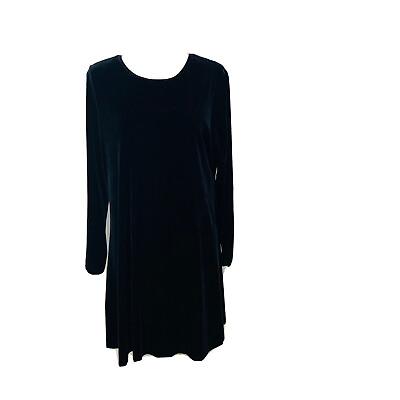 #ad Vintage Black Velvet Cocktail Dress 12 Long Sleeve Knee Length Stretch Made USA $27.99