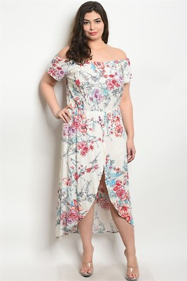 #ad Womens Plus Size Ivory White Cold Shoulder Romper Maxi Dress 1XL Floral New $24.95