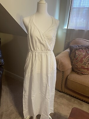 #ad Universal Thread True White Maxi Dress size M Crossback Linen Rayon NWT $12.50