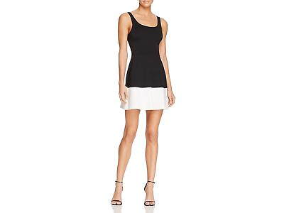 Aqua Women#x27;s Ponte Sleeveless Color Block Casual Dress Black amp; White Large L $20.55