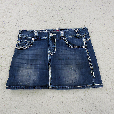 Rock amp; Roll Cowgirl Skirt Women Size 28 Blue Denim Low Rise Western Thick Stitch $18.90