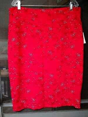 #ad NEW WOMEN#x27;S LULAROE CASSIE RED WITH FLORAL PRINT PENCIL SKIRT PLUS SIZE 3XL $39.99