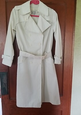 #ad Vintage Sears Women#x27;s Lined Trench Coat Jacket Long Sleeve White Size 8p $38.99