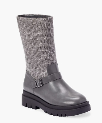 #ad #ad Justfab Womens Boots Size 11 Gray Tweed Faux Leather Moto Chunky New $29.99