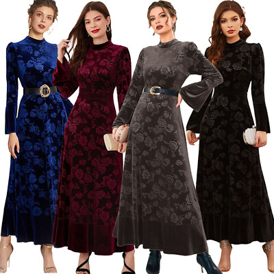 #ad Elegant Women Muslim Velvet Abaya Long Maxi Dresses Kaftan Cocktail Party Dress C $49.87