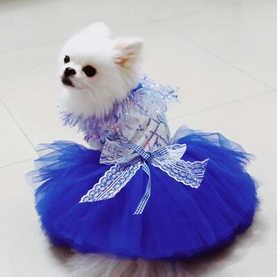#ad #ad Dog Wedding Dress Lace Mesh Clothes Sequin Bride Pets Costume Shiny Princess Fun $39.84