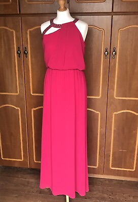 Evening Dress Size 12 Pink Cerise Bridesmaid Prom Gown Wedding Occasion Beading GBP 49.99