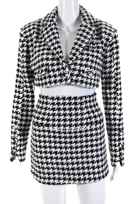 #ad For Love amp; Lemons Women#x27;s Cropped Blazer Skirt Suit White Black Size XS $68.33