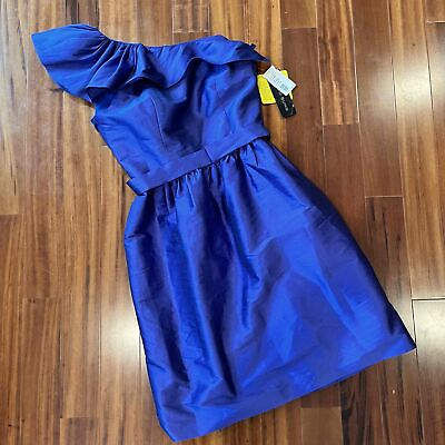 #ad #ad New NWT Alfred Sung Royal Blue Dress One Shoulder Belted Formal Cocktail Size 10 $154.00