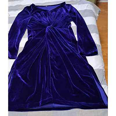 #ad Velvet Party Dress Long Sleeve Ruched Blue Size M $23.97