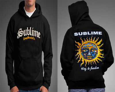 SUBLIME LONG BEACH CA BLACK HOODIE FRONT AND BACK PRINT MEN#x27;S $26.99