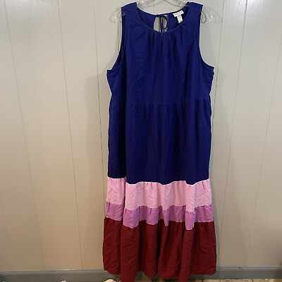 #ad Ava amp; Viv Navy Blue Multi Plus Tiered Boho Sleeveless Beachy Maxi Dress 1X NEW $9.09