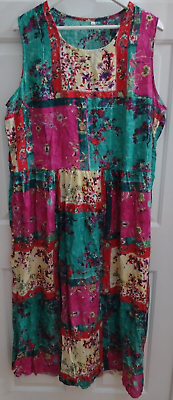 #ad Women#x27;s Plus Size Dress Bright Patchwork Design Print Sleeveless Hippie Boho $10.80