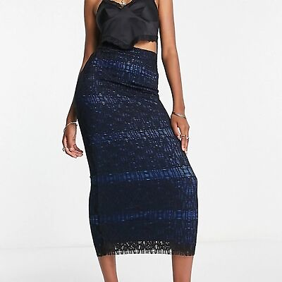 #ad Topshop Tall jersey lace contrast lining tube midi skirt in black and cobalt NWT $29.99