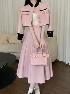 #ad 2Piece Set Women Short Jacket Coat Long Skirt Suits Korean Elegant Female Suit $60.07