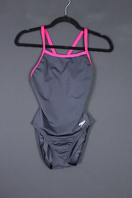 #ad Speedo Swimsuit Women 8 Gray Pink Swim Beach Racerback One Piece Pool Sport $18.99