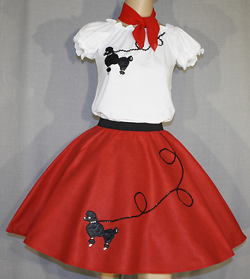 #ad 3 PC Red 50#x27;s Poodle Skirt outfits Girl Sizes 10111213 W 23quot; 30quot; Length 23quot; $43.95