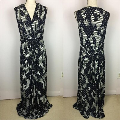 #ad Eliza J Maxi Dress 14W Womans Plus Navy White Knit Knot Front Sleeveless V Neck $47.99