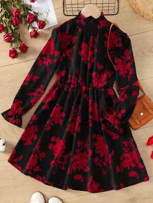#ad #ad Tween Girl Allover Floral Print Flounce Sleeve Shirred Neck Dress $21.50